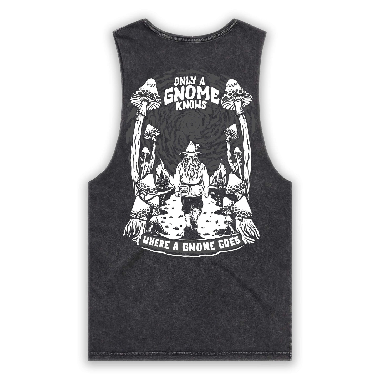 Gnome Knows Black Stone Wash Tank (Grey Ink)