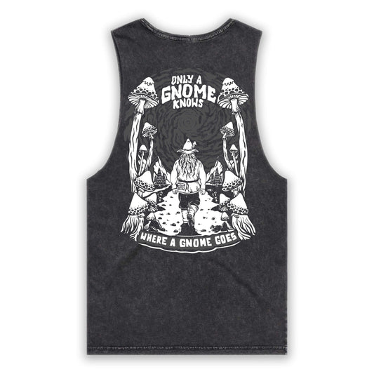 Gnome Knows Black Stone Wash Tank (Grey Ink)