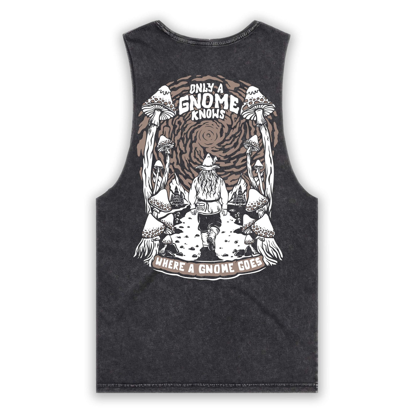 Gnome Knows Black Stone Wash Tank (Red Ink)
