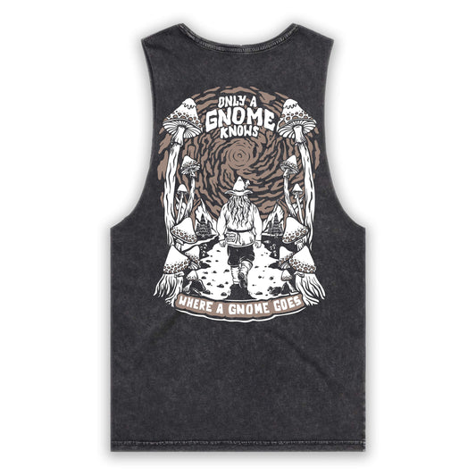 Gnome Knows Black Stone Wash Tank (Red Ink)